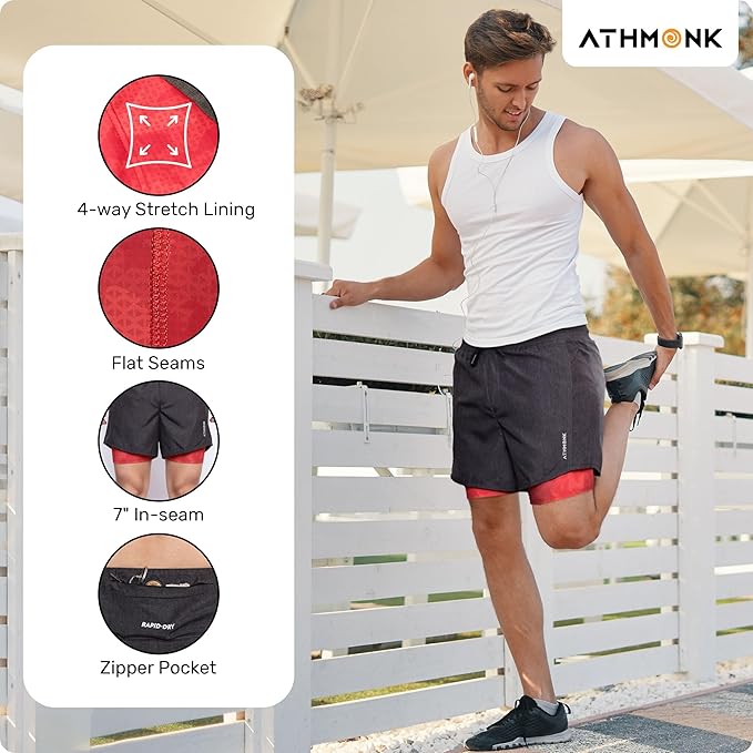 Athmonk Rapid-Dry 2-in-1 Running Shorts with Printed Lining